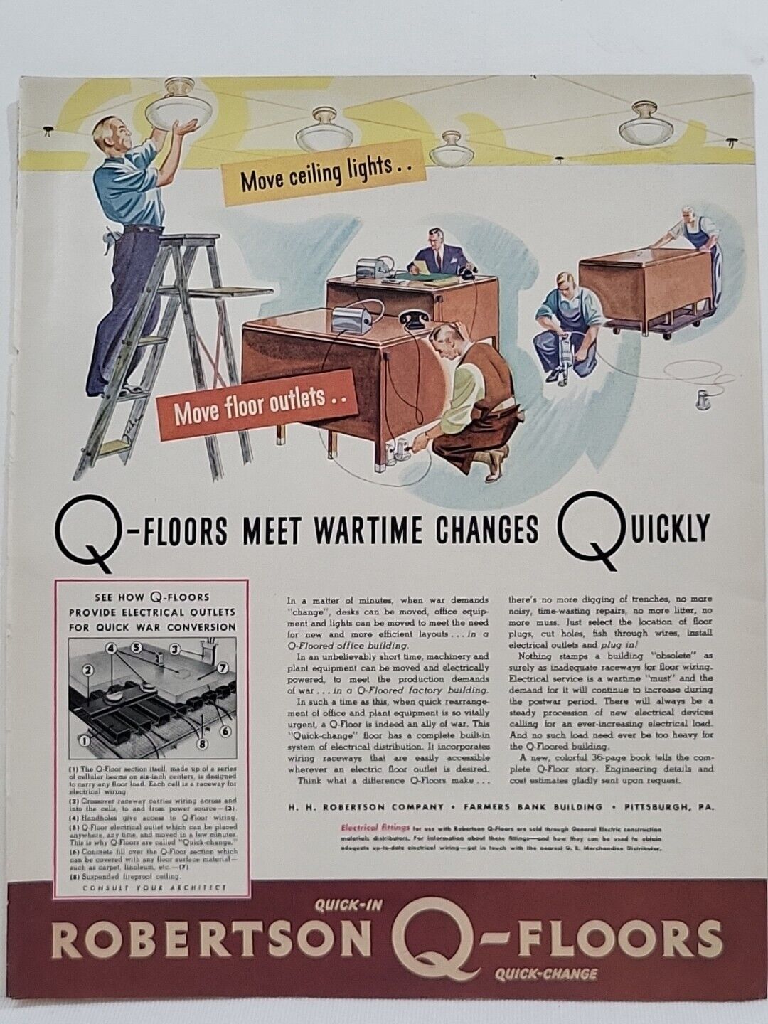 1942 Robertson Q-Floors Fortune Magazine WW2 X-Mas Print Ad Homefront Offices