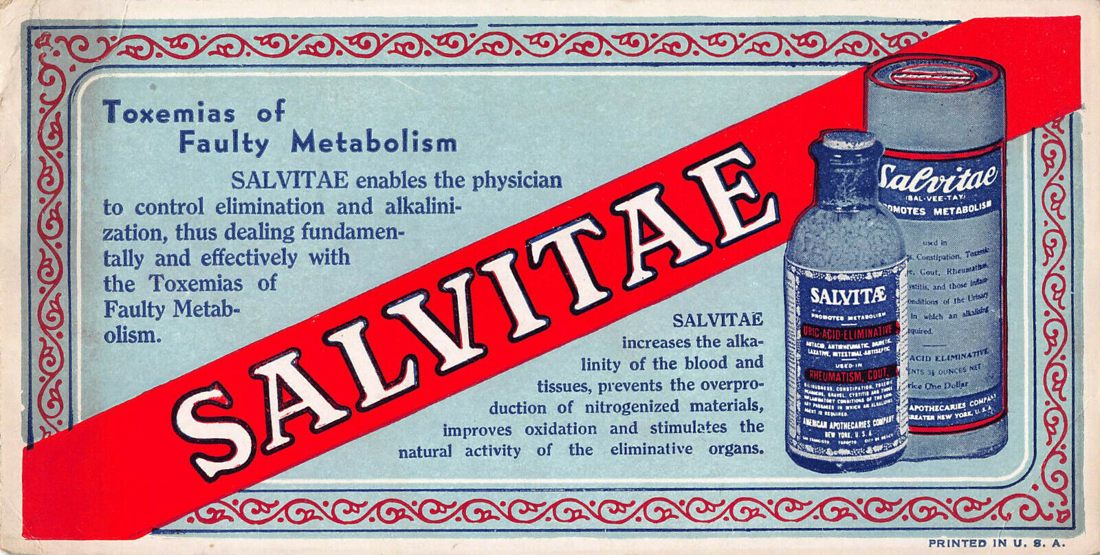 Salvitae, American Apothicaries Company, New York, Early Ink Blotter
