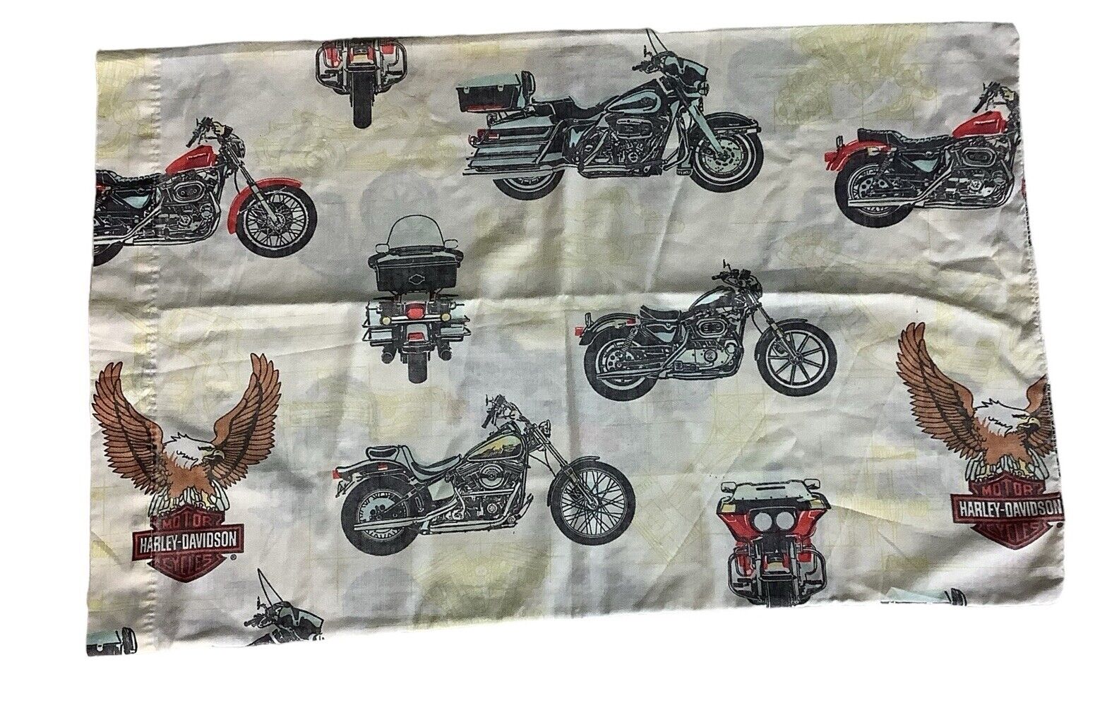 Lot Of 2 Vintage Harley Davidson Motorcycles Standard Pillow Case Beige