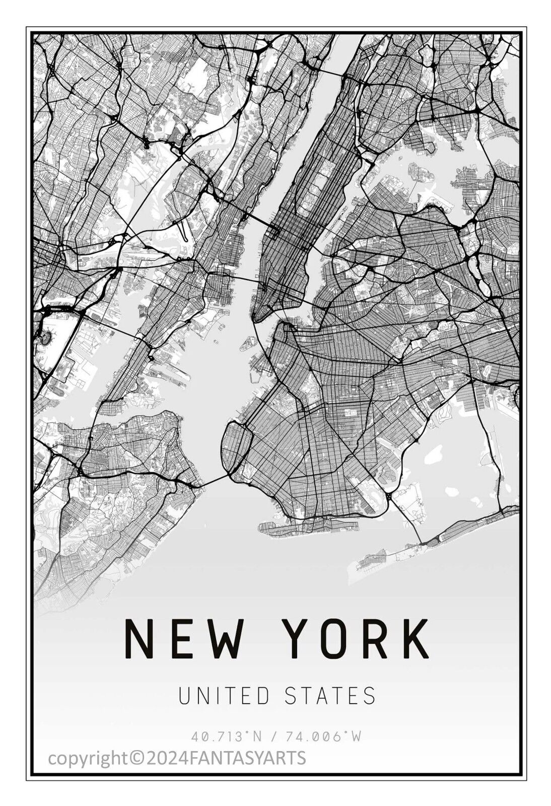 New York City Map Print Black and White Poster sized Photo Print 11\