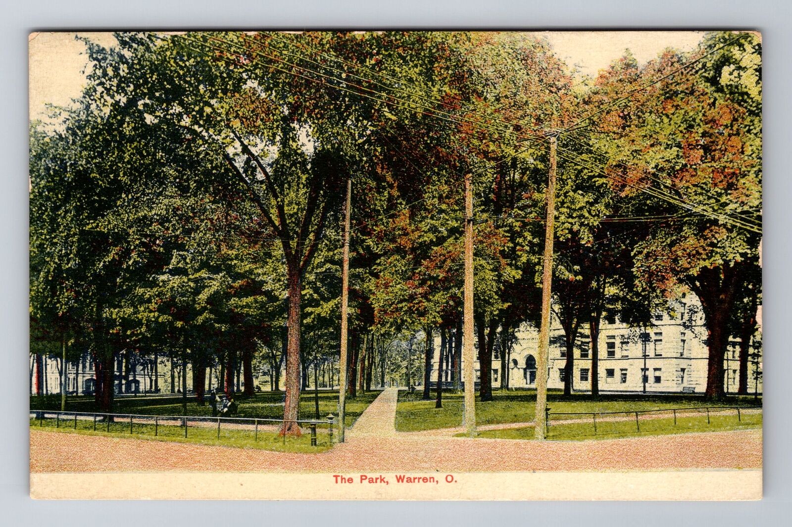 Warren OH-Ohio, the Park, Antique Vintage Souvenir Postcard