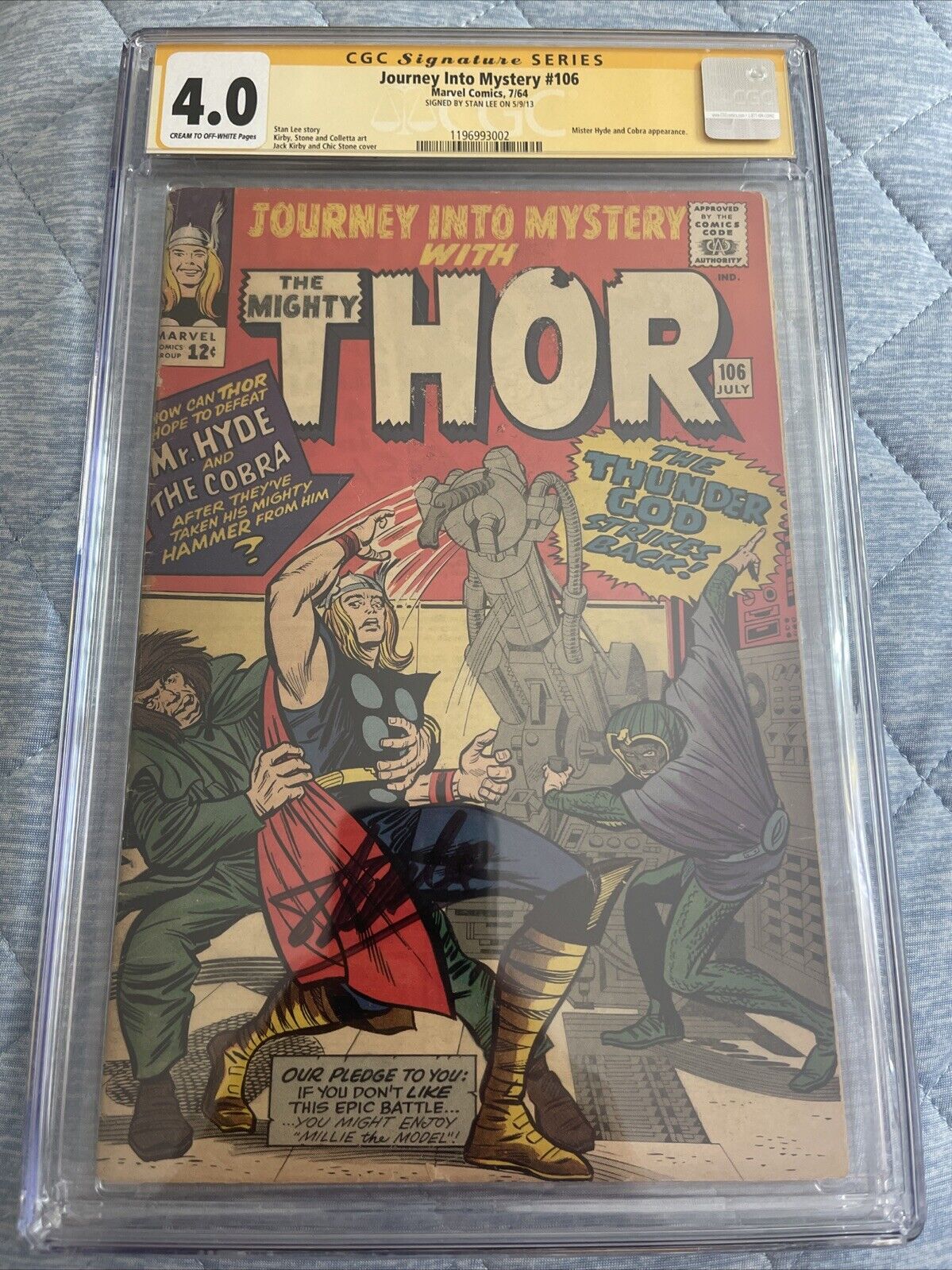 Journey Into Mystery With THOR # 106 CGC 4.0 signed by STAN LEE