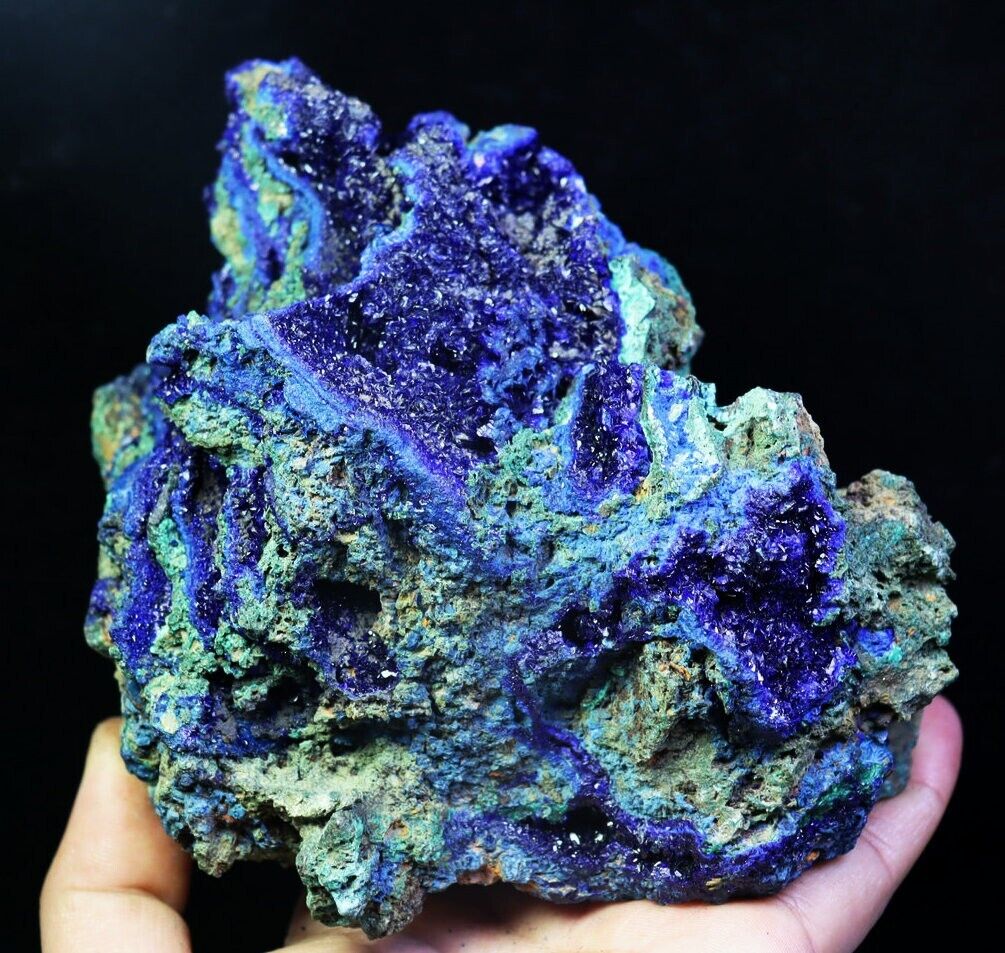 3.2lb Natural Glittering Azurite Malachite Quartz Crystal Geode Mineral Specimen