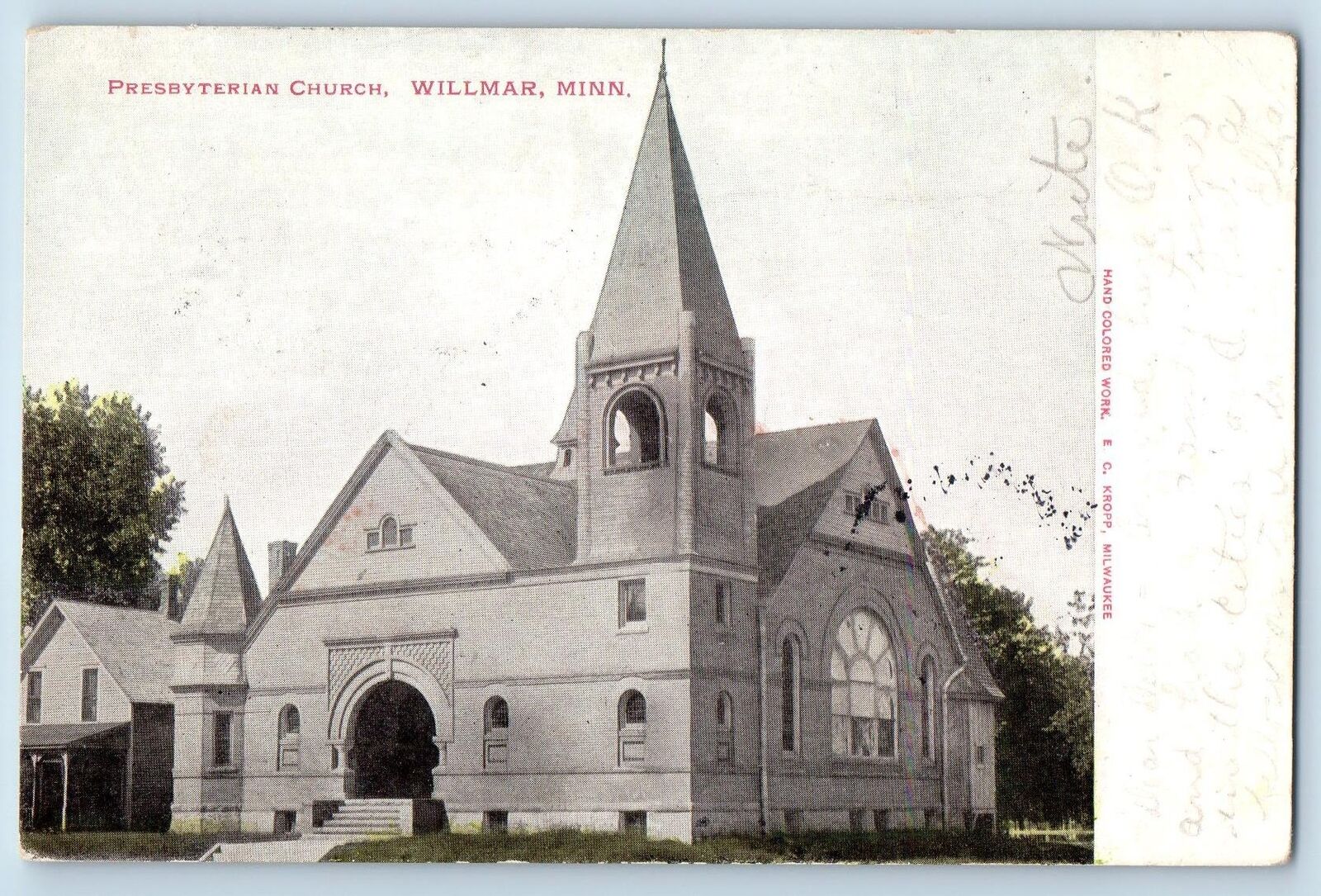 1907 Presbyterian Church Building Tower Facade Willmar Minnesota Antique Postcar