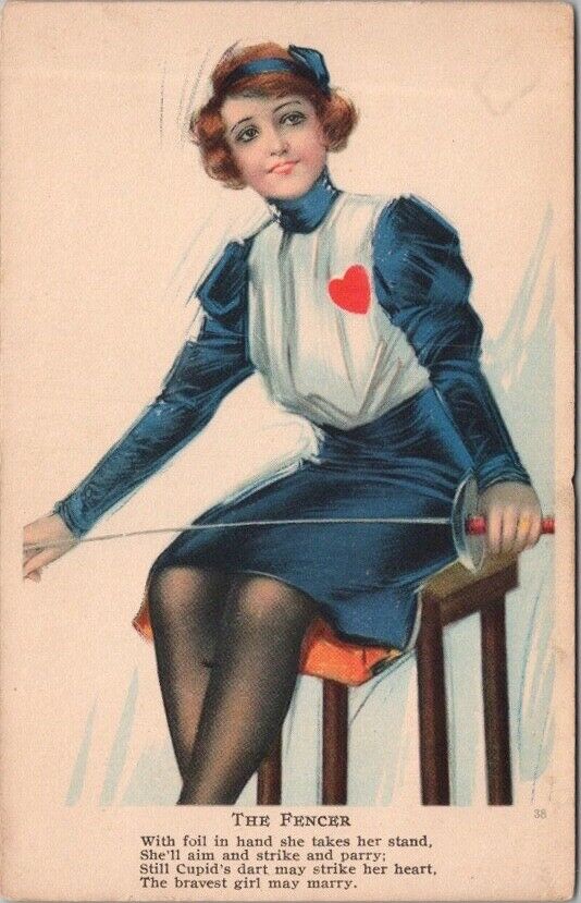c1910s Pretty Girl / Sports Postcard 