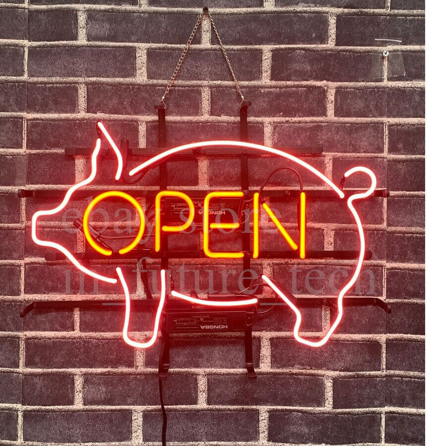 Amy BBQ Grill Pig Chef Open Neon Light Sign 20\