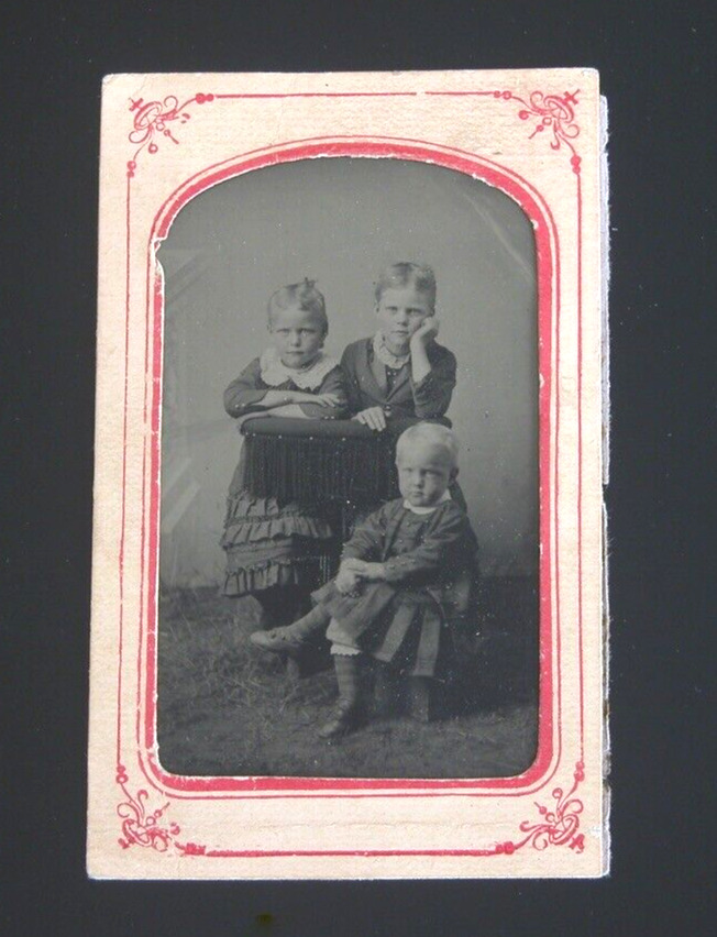 Antique 1890s Tintype Victorian Children Well Dressed Clements Family
