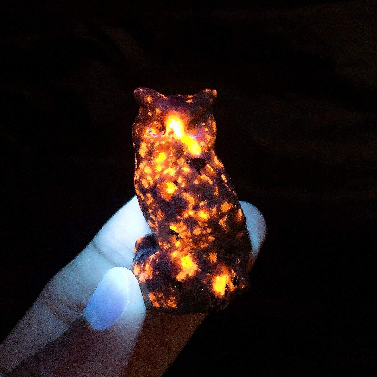 50mm 1pc Natural Yooperlite Owl Carving Crystal Quartz Stone Satue Flame Stone