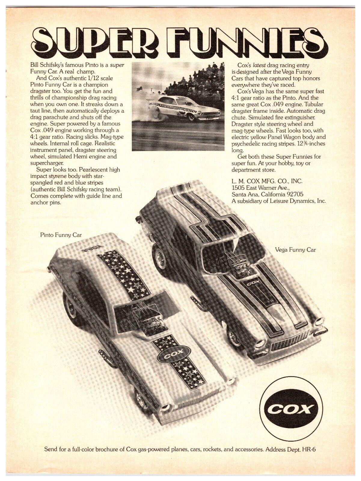 Original 1973 Cox Super Funnies Toy Cars - Print Advertisement (8x11) *Vintage*