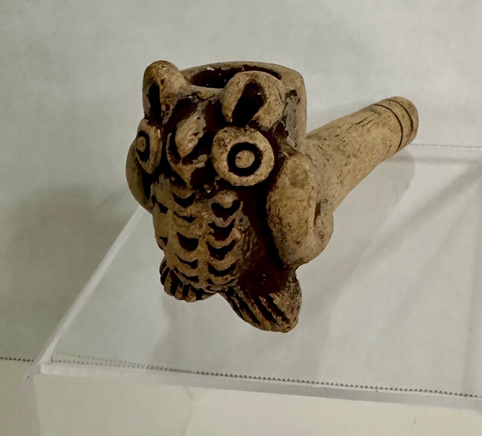 Vintage/Antique Clay Pipe W/ Carved Owl