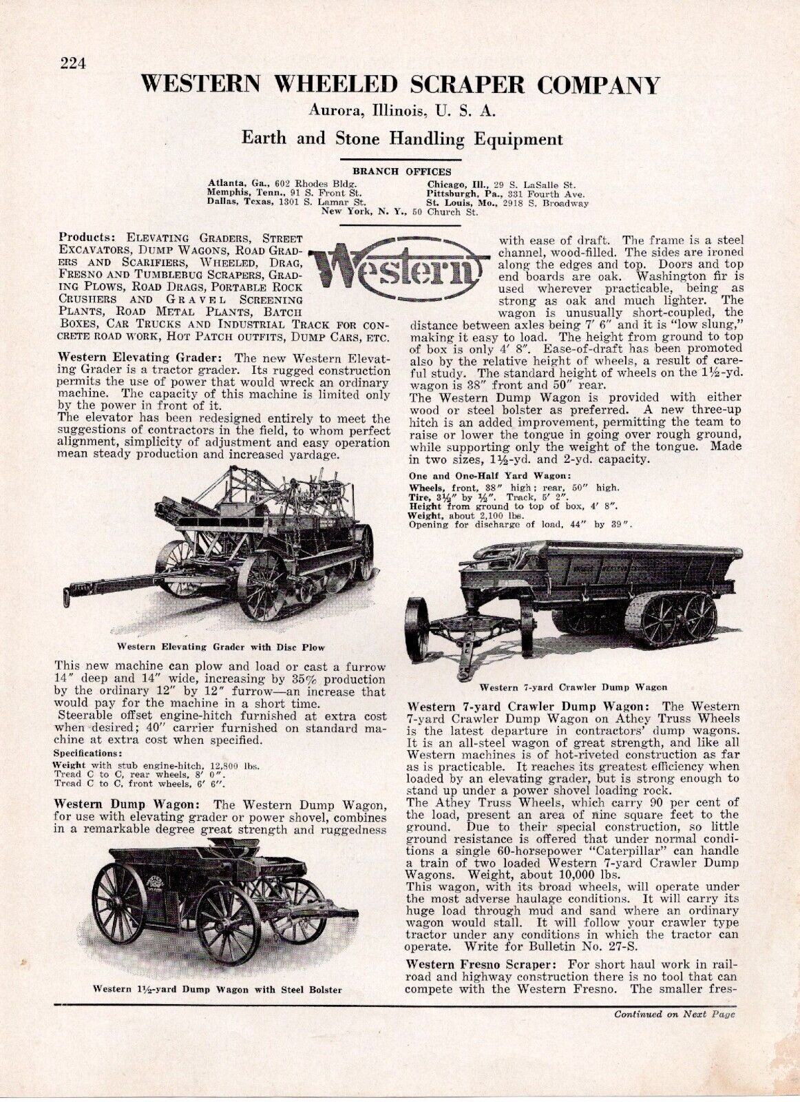 1928 Western Wheeled Scraper Road Construction Elevating Graders Print Ad 30