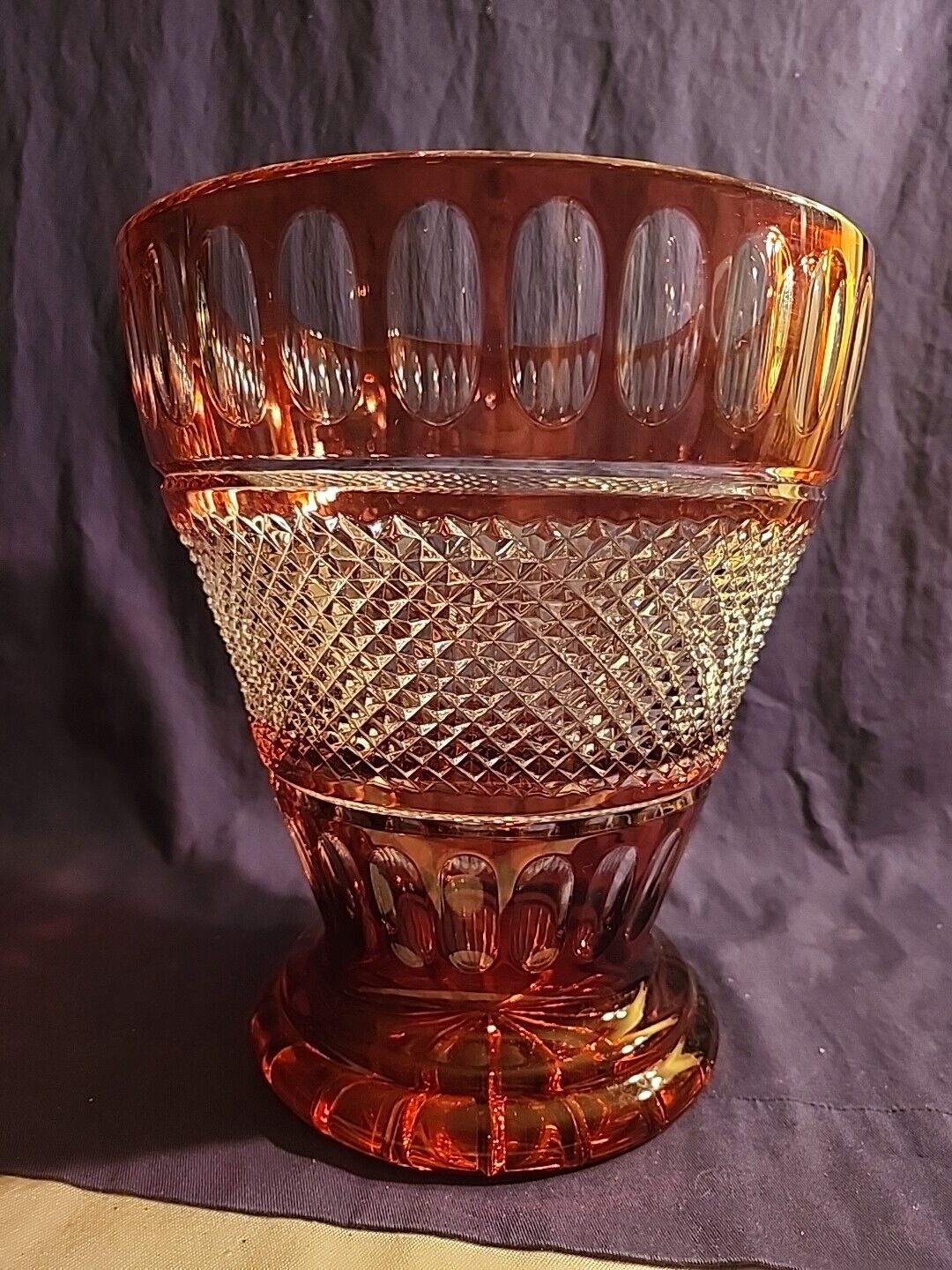 Crystal BOHEMIAN RUBY RED Vase 10-3/8” High Vintage Unbranded 