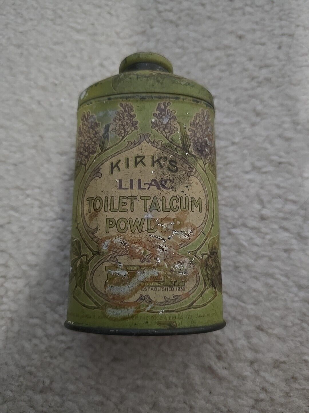 Vintage Kirk's Lilac Talcum Powder Tin