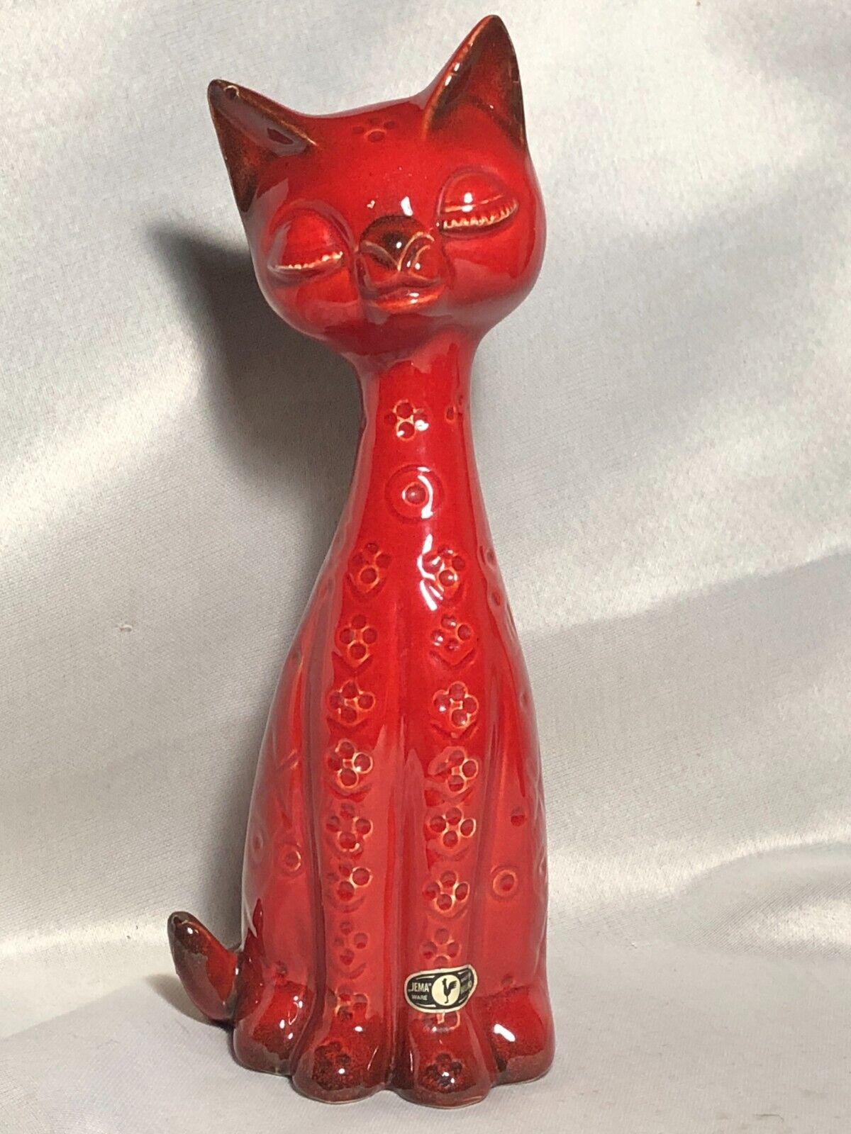 Vintage  Rare 10.50 inch tall Red Cat by  Jema Holland Ceramic Money Bank 