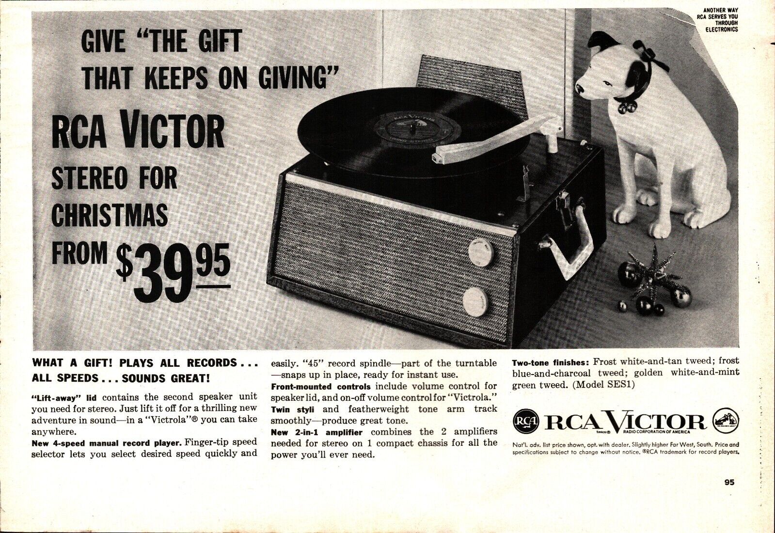 1959 RCA Victor Victoria Stereo Turntable Record Player Photo rca dog Print Ad