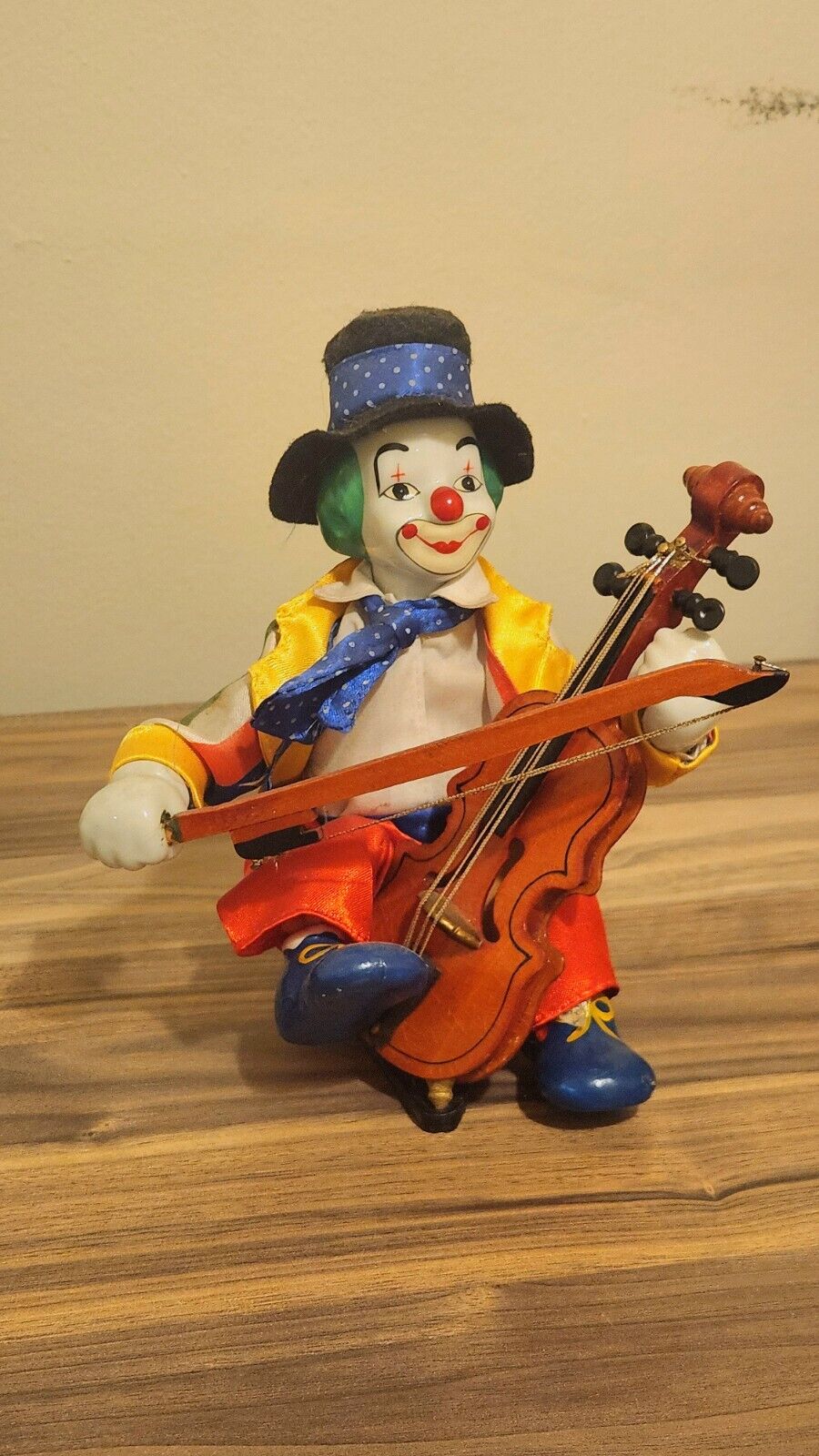 Antique Vintage Wind-up Musical Clown w Violine Home Decoration