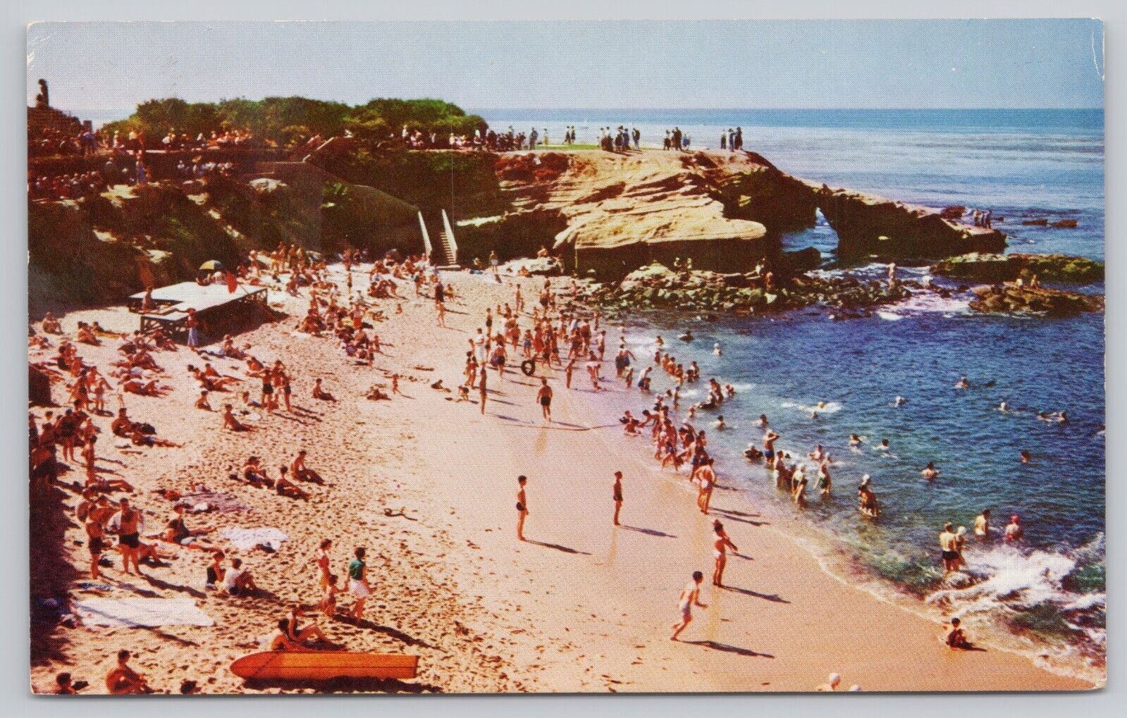 La Jolla California, The Cove Beach Sunbathers Swimmers, Vintage Postcard
