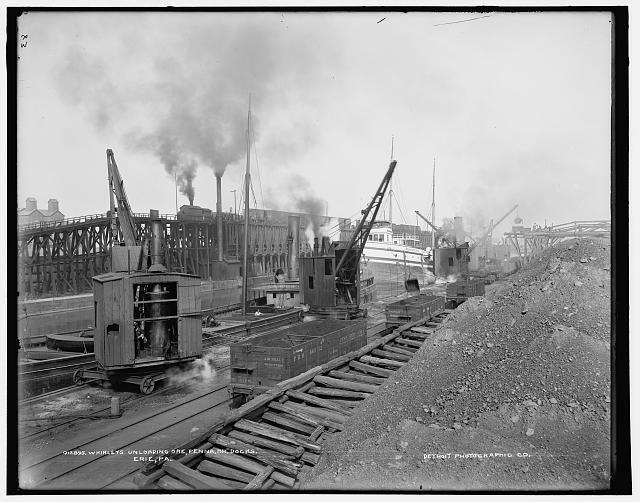 Whirleys unloading ore, Penna. R.R. [Pennsylvania Railroad] docks, Erie, Pa.