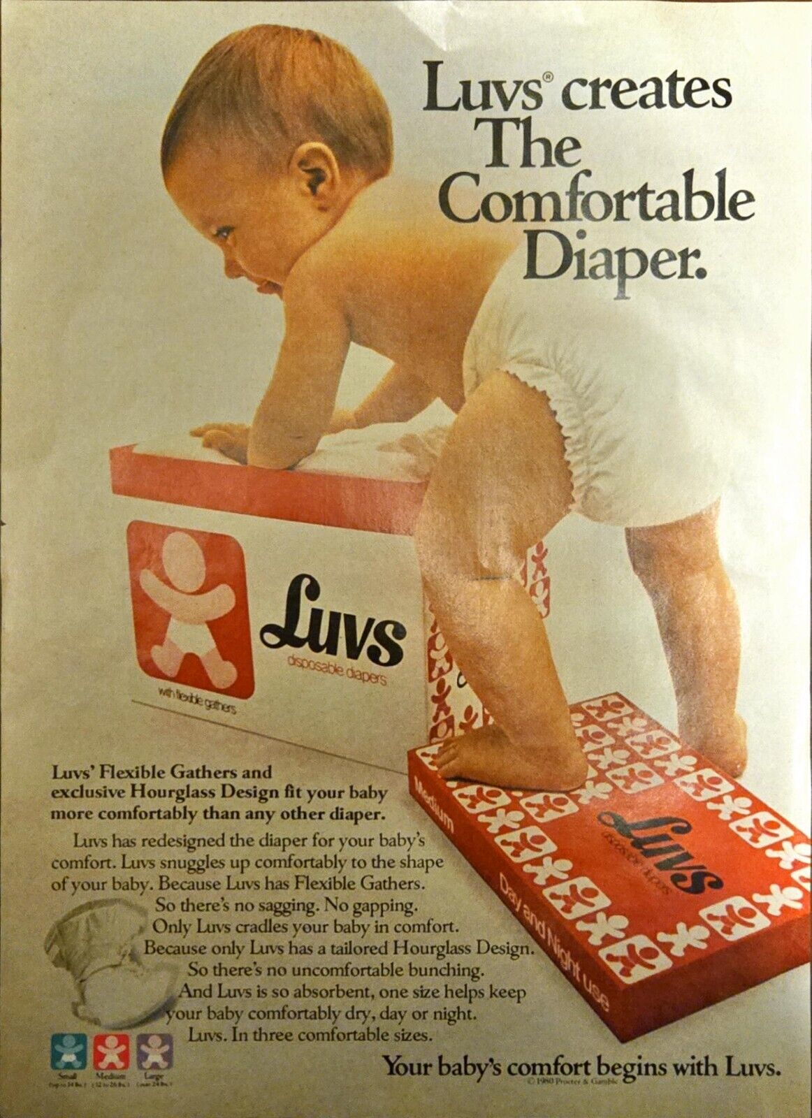 1980 Luvs Diapers Ad - The Flexible Gathers Diaper Cute Baby Vintage Print Ad