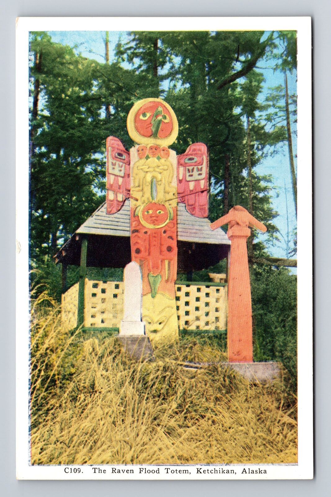 Ketchikan AK-Alaska, The Raven Flood Totem, Antique, Vintage Postcard