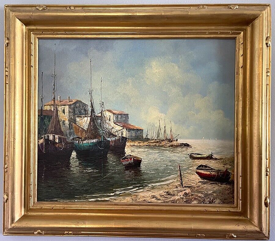 Mystic Seaport. signed original oil American Maritime art 1960 $1,200