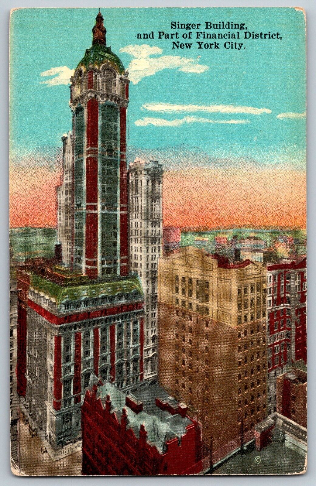 New York City  NY - Singer Building - Financial District - Vintage Postcard