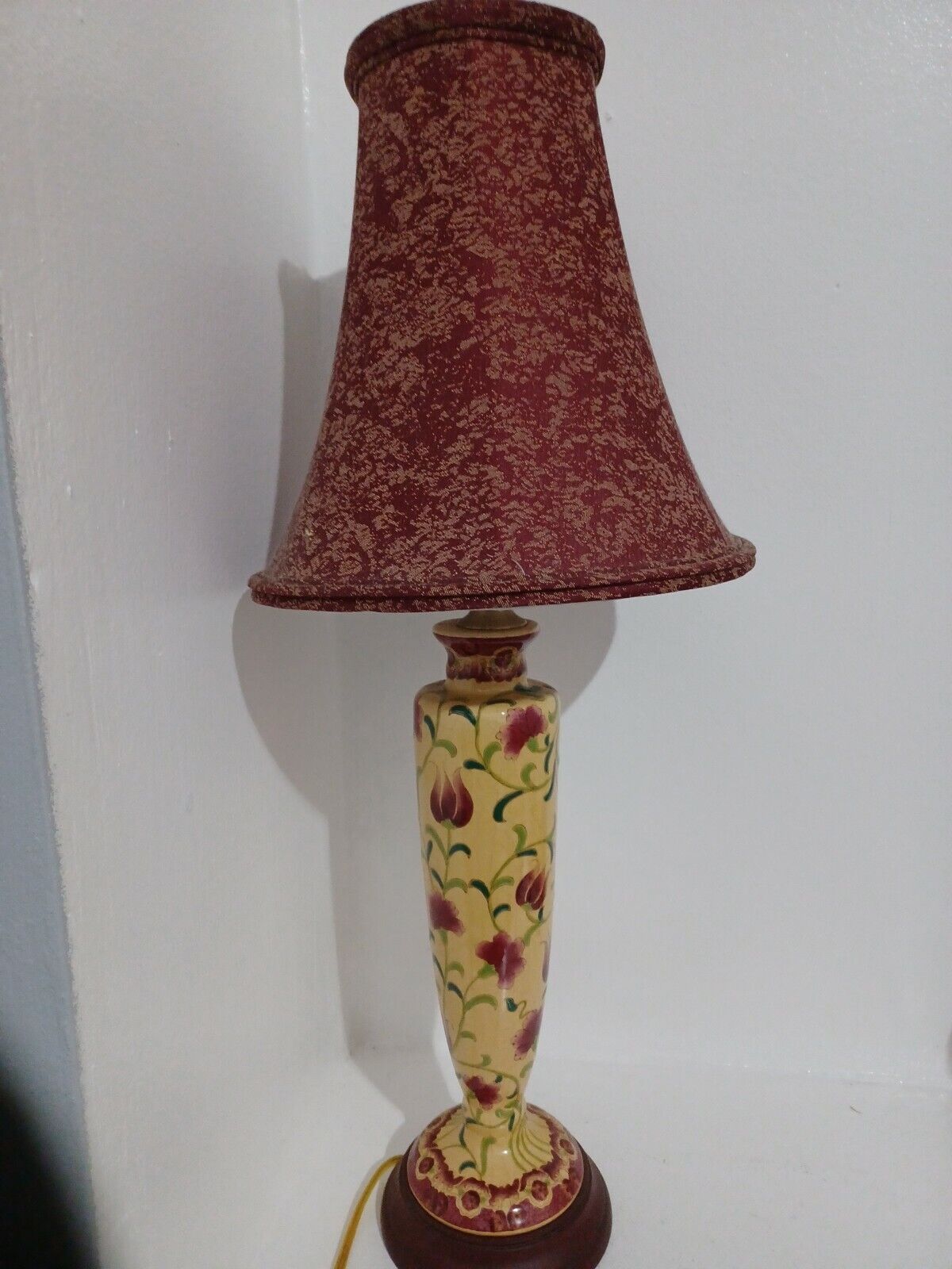 Accent Vtg 70's yellow Ceramic Table Lamp Big Bright Spring Floral Design 