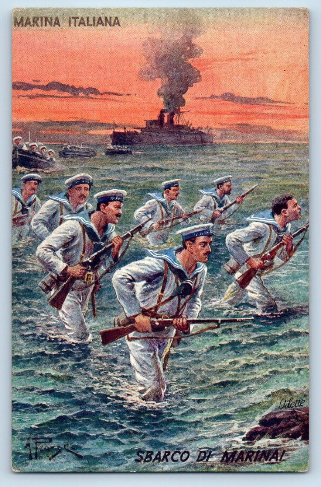 Signed Artist Postcard Marina Italiana The Italian Army Oilette Tuck c1910's