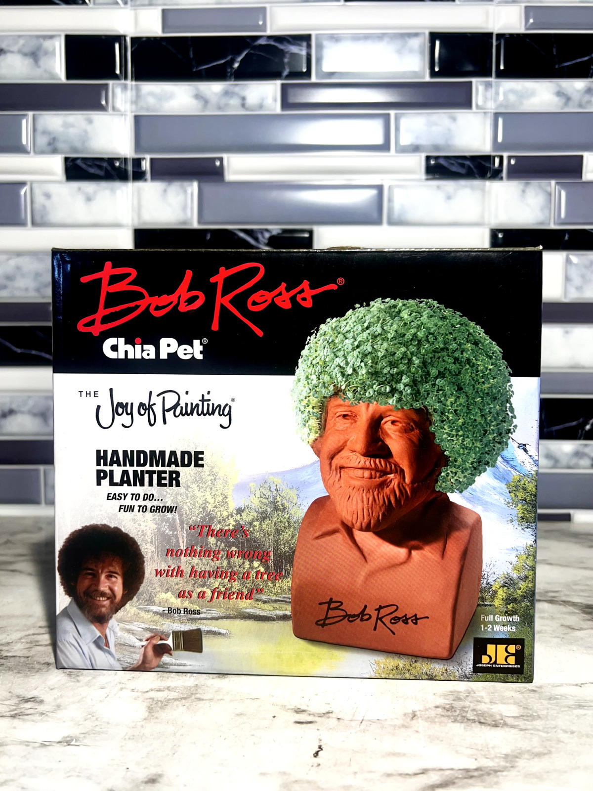 Bob Ross Signature Chia Pet The Joy of Painting Pottery Planter NEW IN BOX
