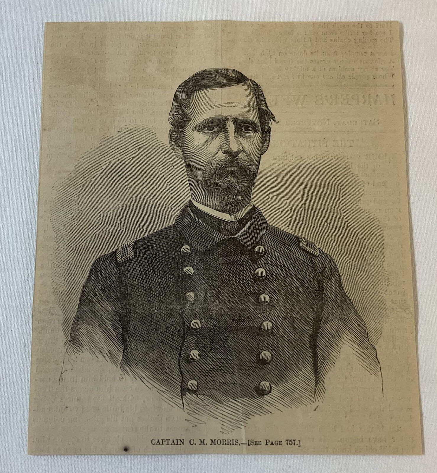 1864 magazine engraving ~ CAPTAIN C.M. MORRIS Union, Civil War