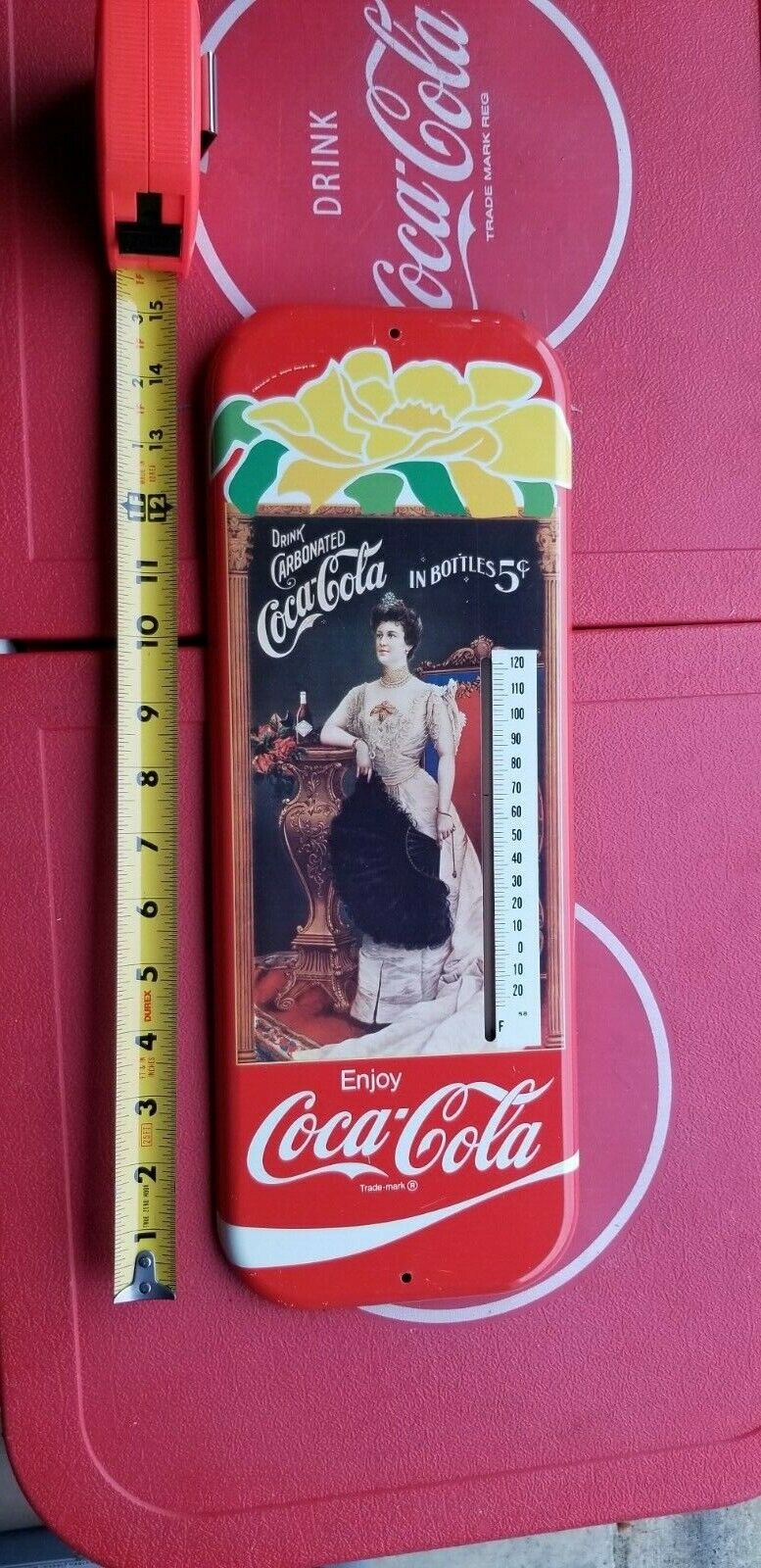 VINTAGE Coca  Cola Victorian Woman 1980s Thermometer Sign 