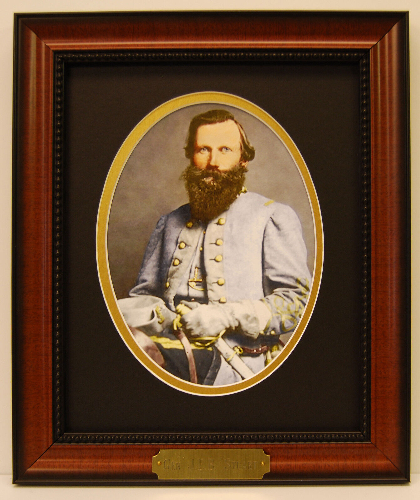 Gen. JEB Stuart Civil War Generals framed photo with plaque hand colored