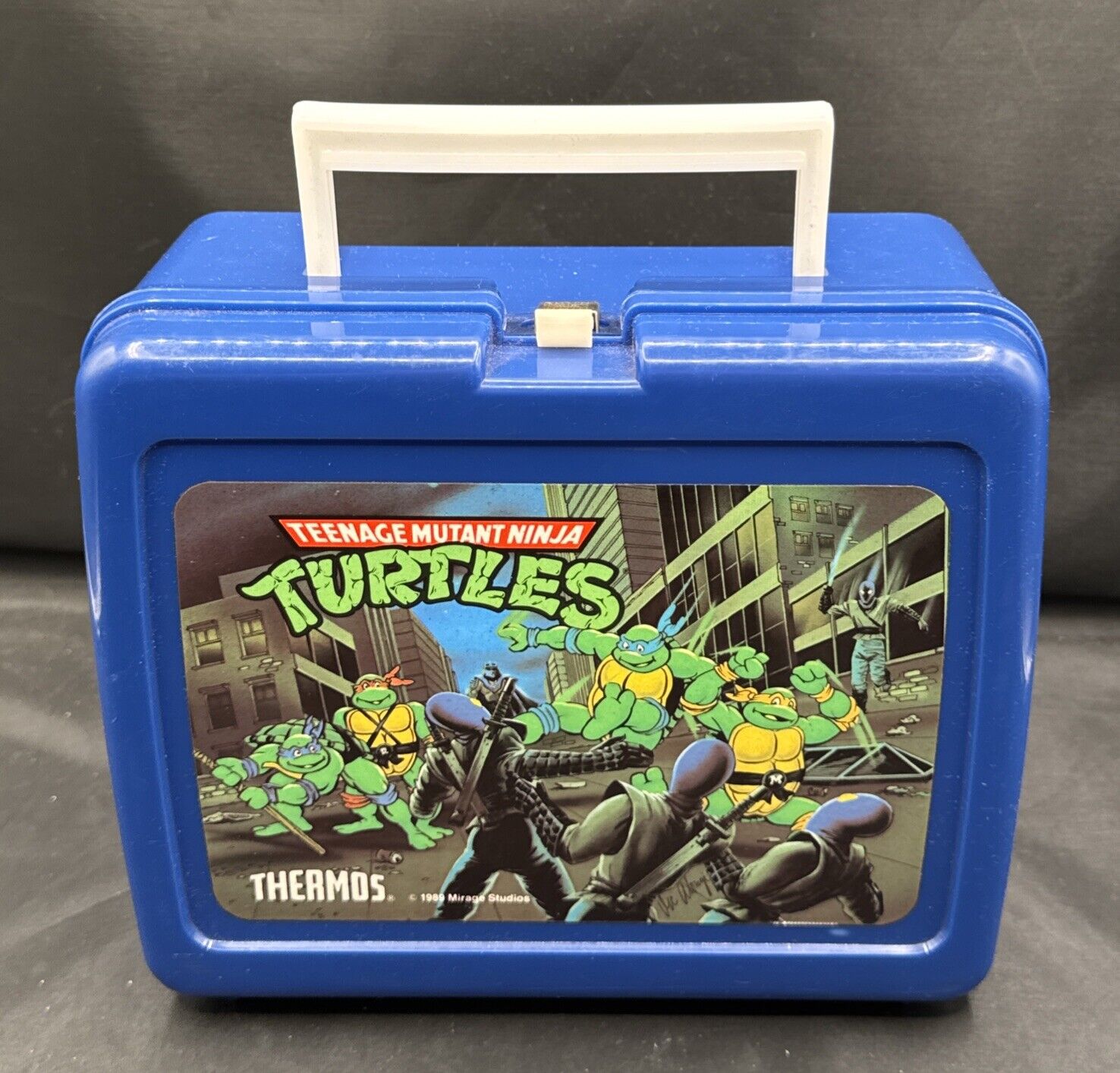 Vintage 1989 Teenage Mutant Ninja Turtles Blue Lunch Box & Thermos Plastic TMNT