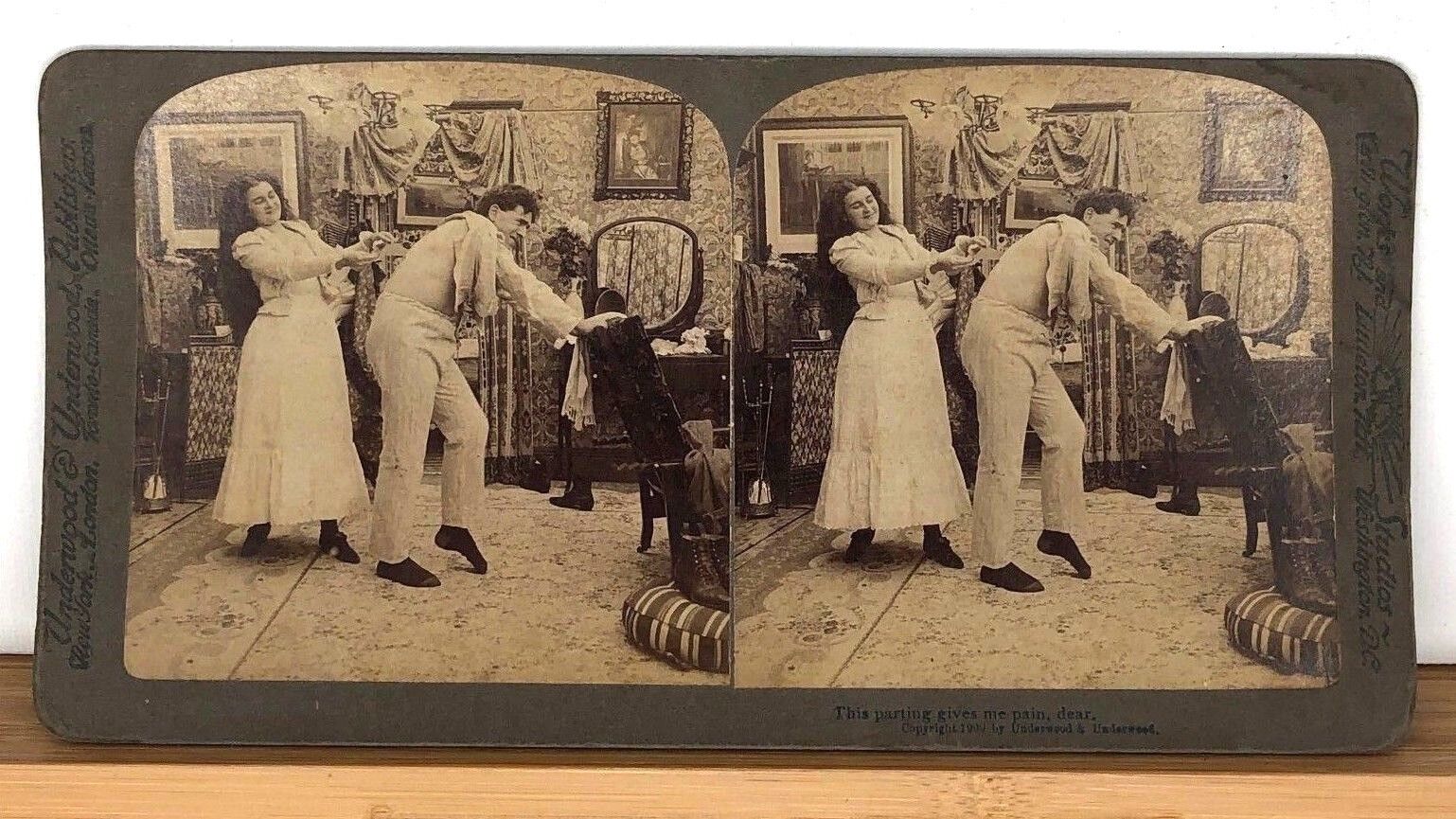 Stereoview This parting gives me pain, dear. c1900 Underwood