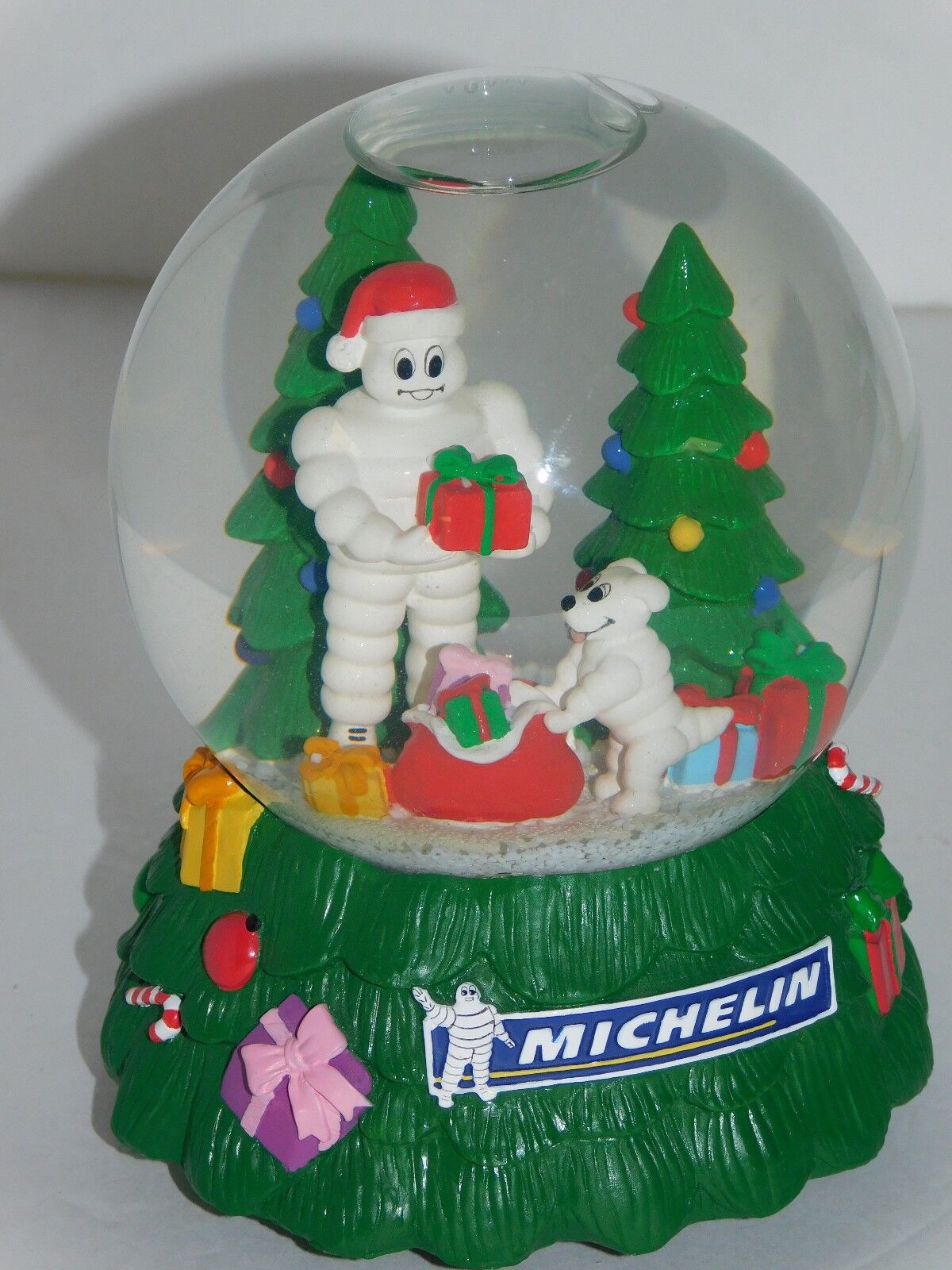 Michelin Tire Snow Globe Christmas Musical Green Holiday Decor Snowdome Dog