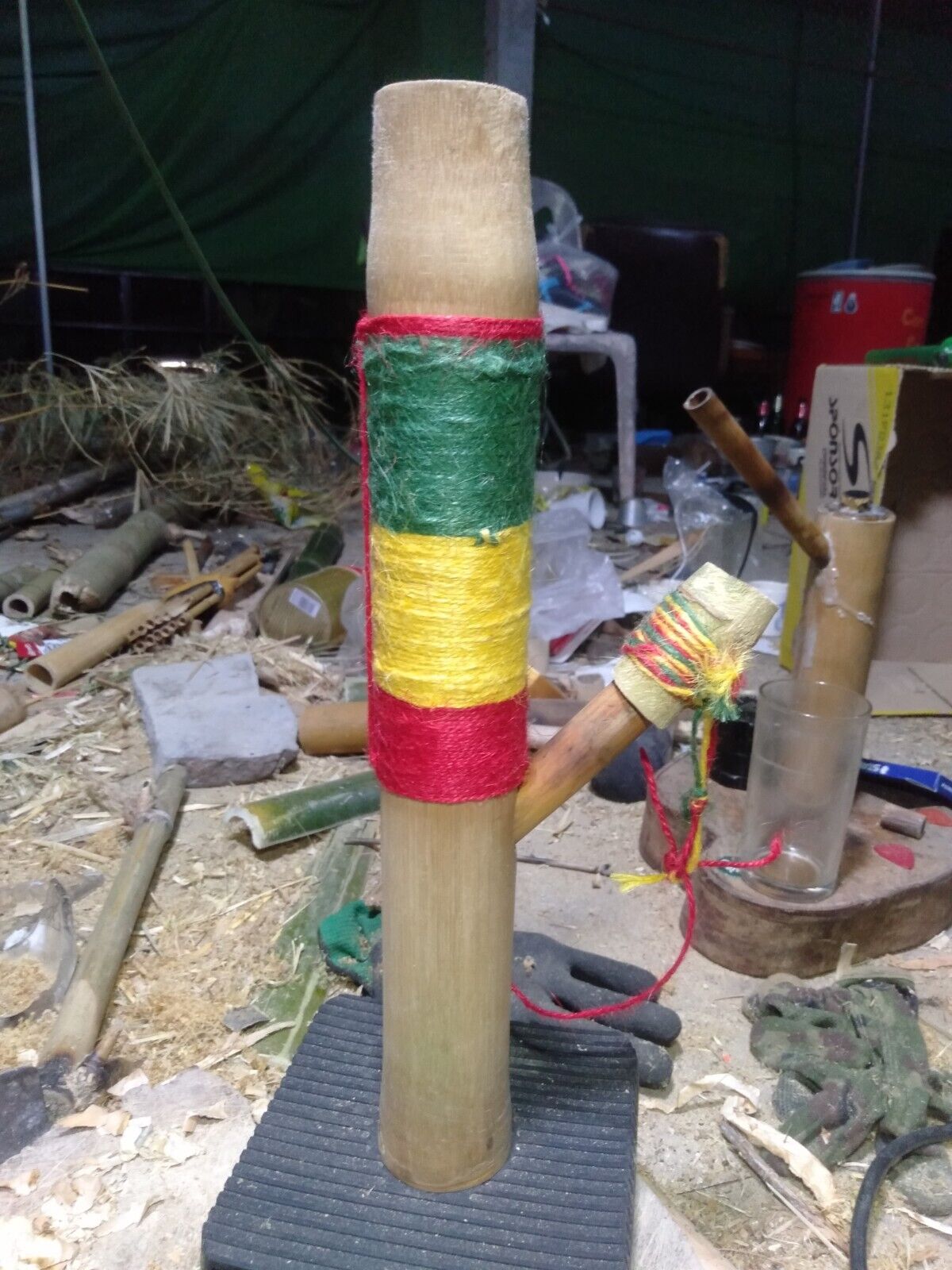 Portable Didgeridoo Bamboo Bong Thailand Handmade Rastafari color handle