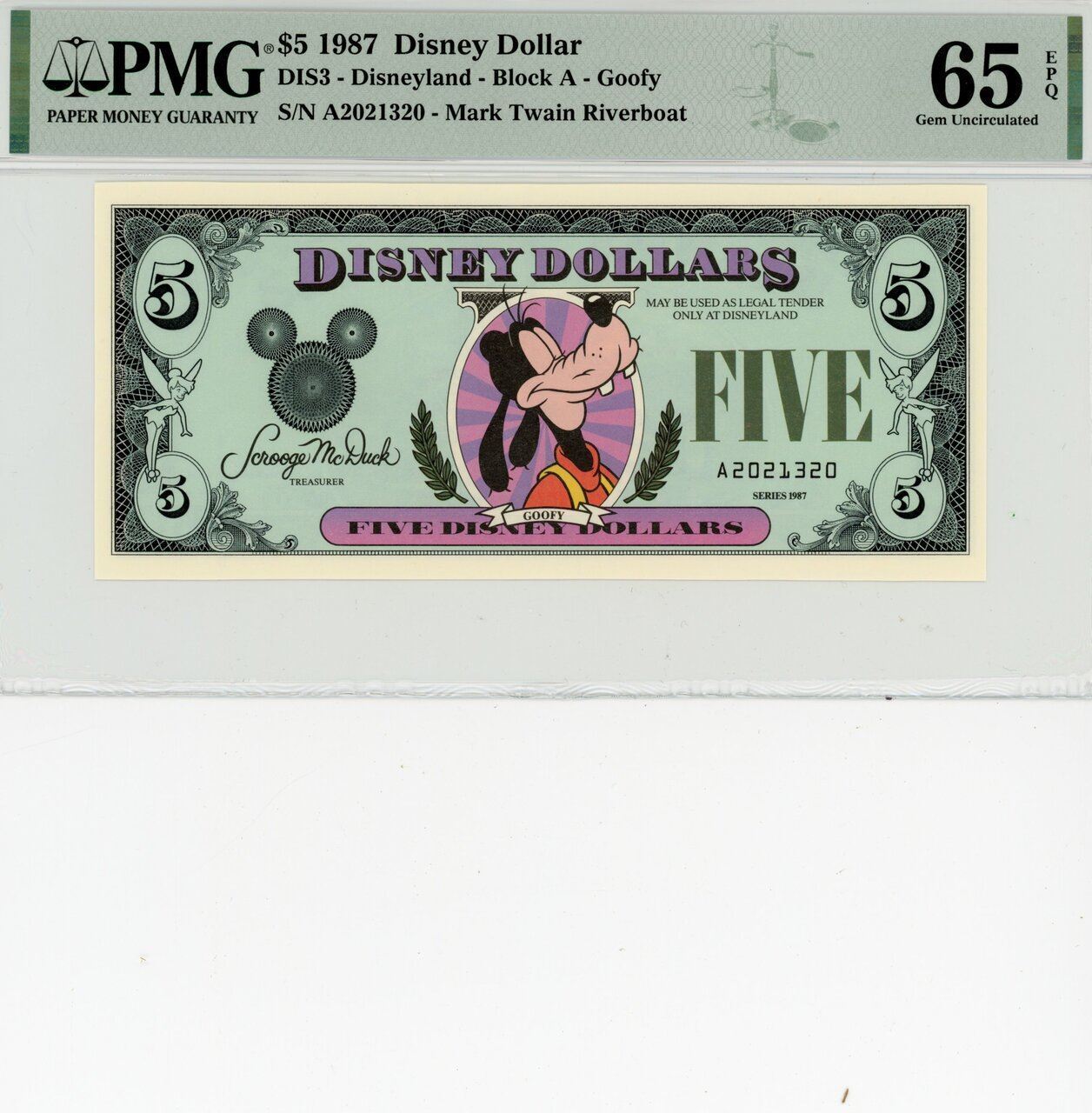 1987 $5 Disney Dollar Goofy PMG 65 EPQ (DIS3)
