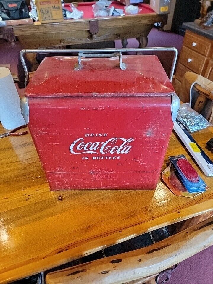 Vintage Drink Coca Cola Metal Cooler Icebox Action Mfg 1950's Large 16”x17”x12”