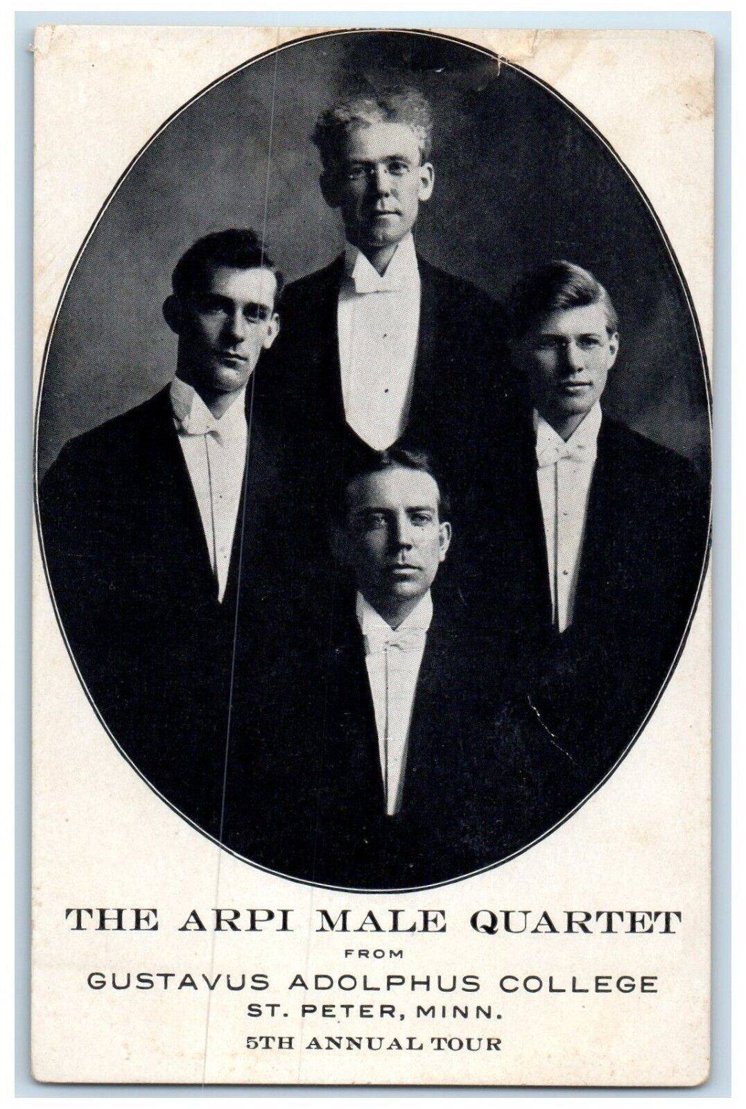 c1940 Arpi Male Quartet Gustavus Adolphus College St. Peter Minnesota Postcard