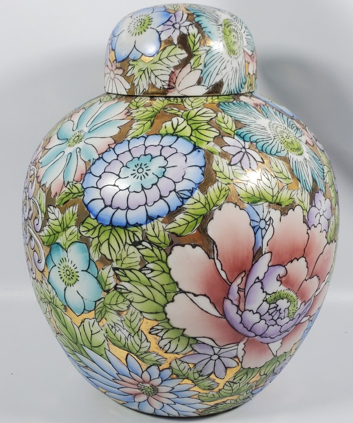Fine Chinese Porcelain Thousand Flowers Large Ovoid Covered Jar Vase 10\