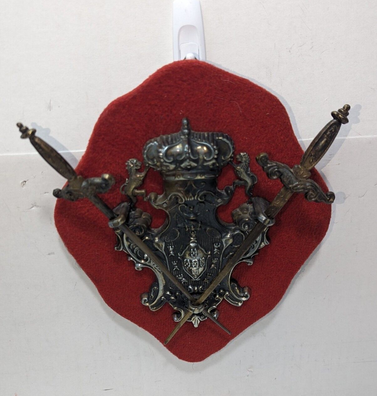 Vintage Double Sword Double Lion Crown Family Crest Coat of Arms Ornate Shield