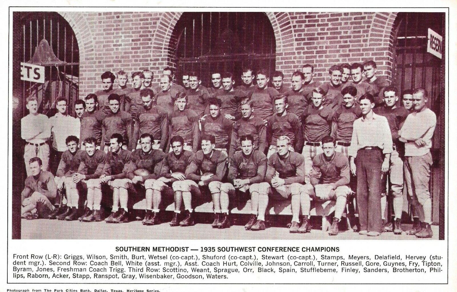 Postcard TX Dallas Southern Methodist University 1935 Football Champion Team