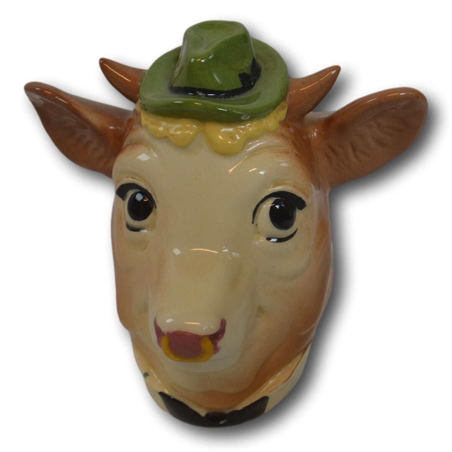 Vintage Borden Cow / Bull Head with Hat Figurine Advertising