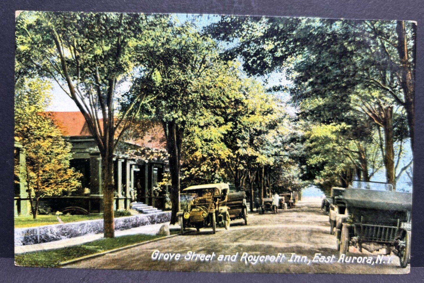 Postcard Grove Street and Roycroft Inn East Aurora NY