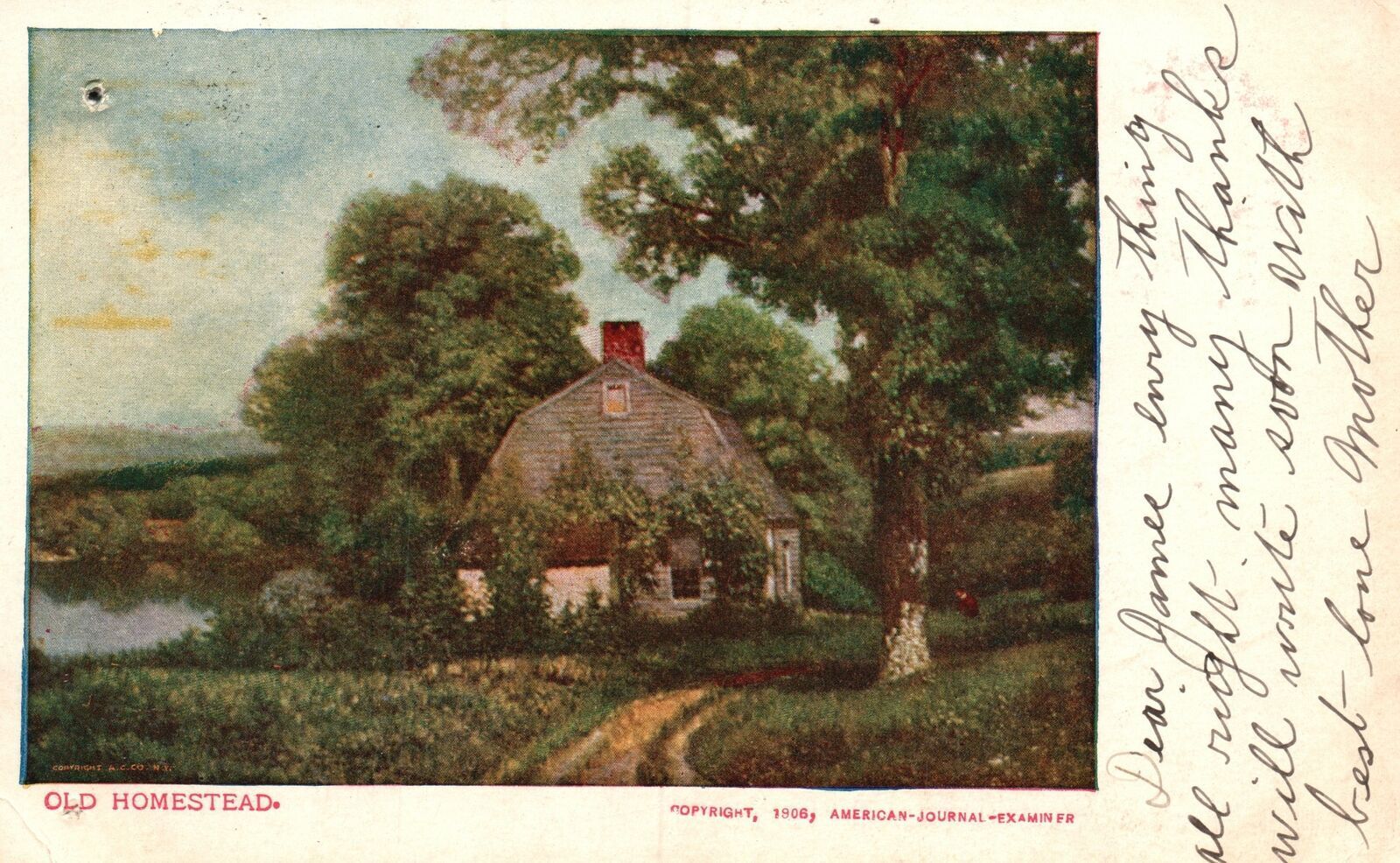 Vintage Postcard 1906 The Old Homestead Center Rook Conn. Connecticut