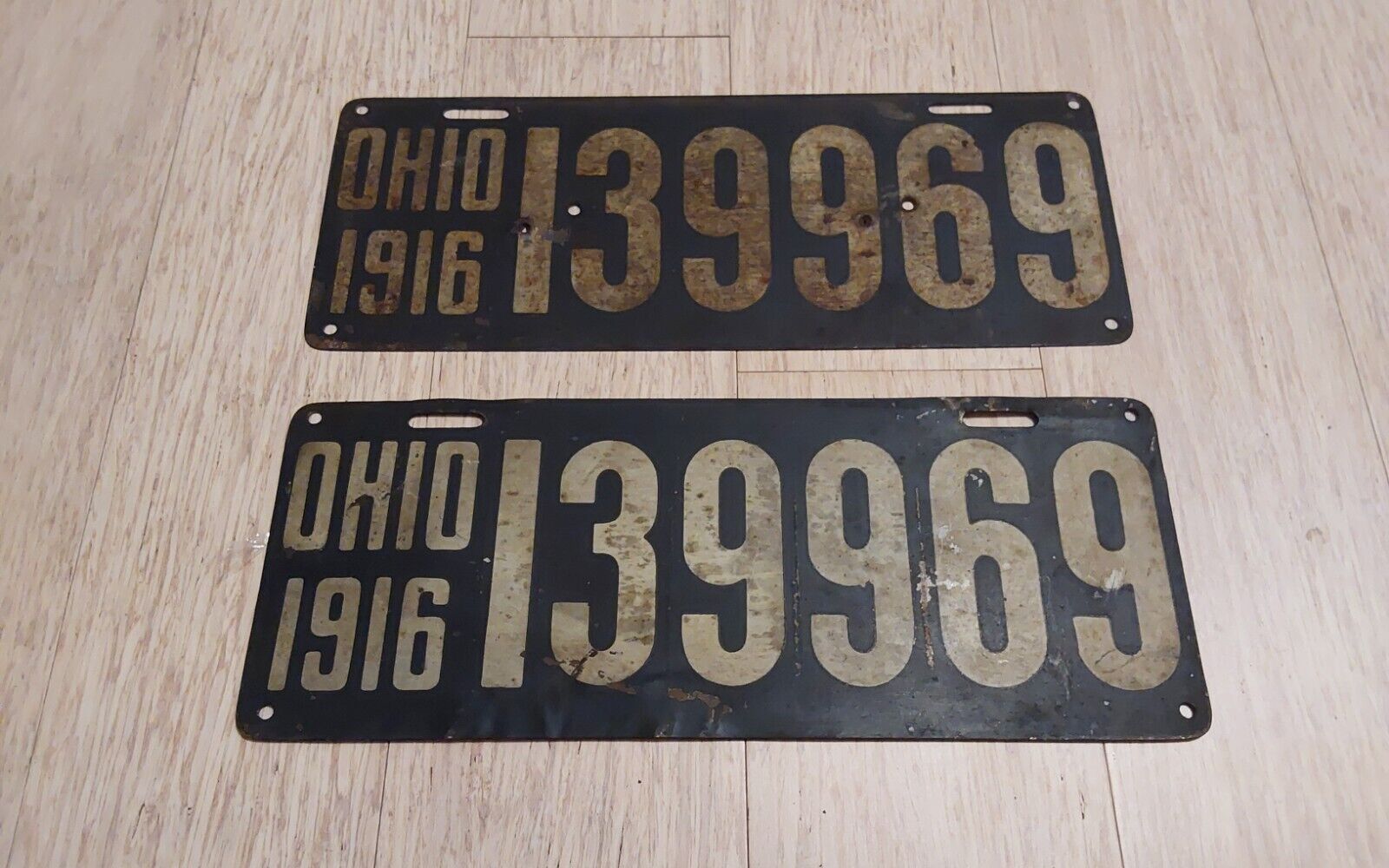 Rare Vintage Old PAIR of 1916 OHIO License Plates Automobile Car License Plates