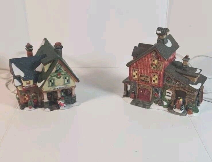 Lot of 2 Vintage Christmas Village Lighted Houses 
