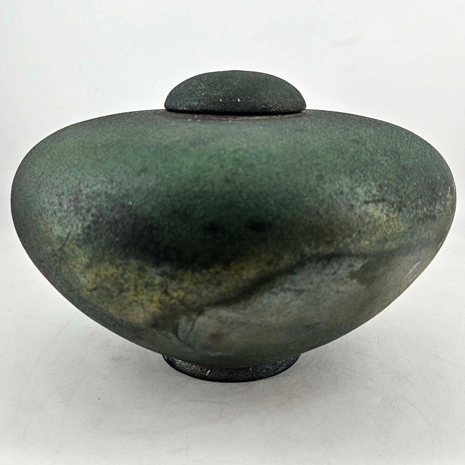 Signed  Studio Art Pottery Raku ginger jar vessel w lid decor