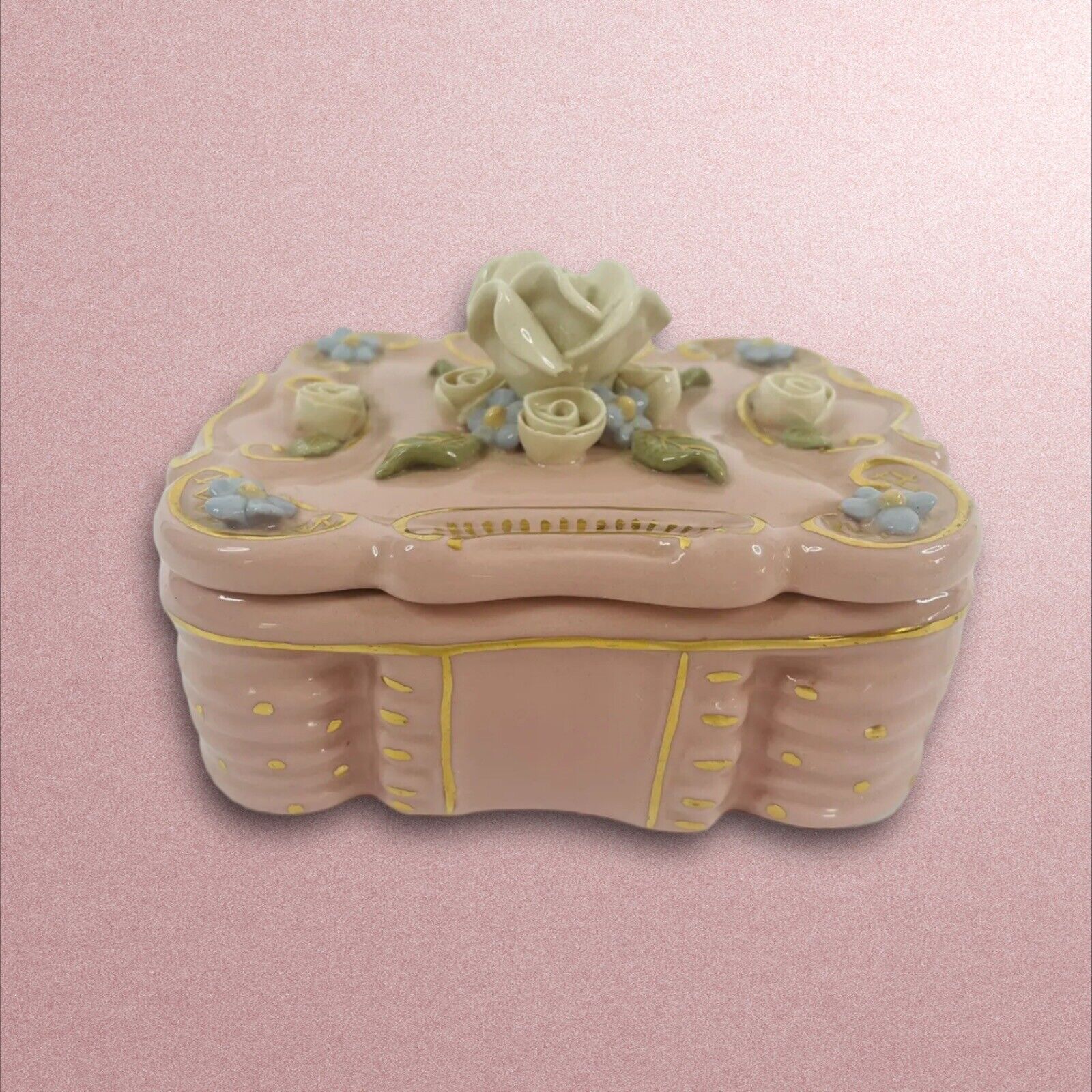 Antique 1940’s NANCY CHINA Pottery Pink Trinket Box/Jewelry Box - Hand Made
