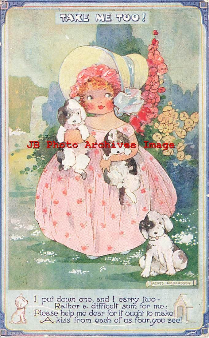 Agnes Richardson, Tuck No 3244, Once Upon a Time, Girl Carrying Puppies